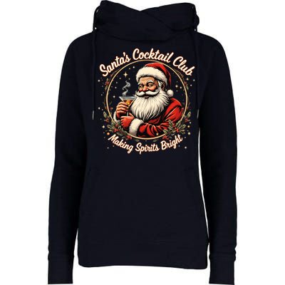 SantaS Cocktail Club Making Spirits Bright Retro Xmas Santa Womens Funnel Neck Pullover Hood