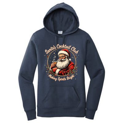 SantaS Cocktail Club Making Spirits Bright Retro Xmas Santa Women's Pullover Hoodie