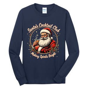 SantaS Cocktail Club Making Spirits Bright Retro Xmas Santa Tall Long Sleeve T-Shirt