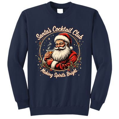 SantaS Cocktail Club Making Spirits Bright Retro Xmas Santa Tall Sweatshirt