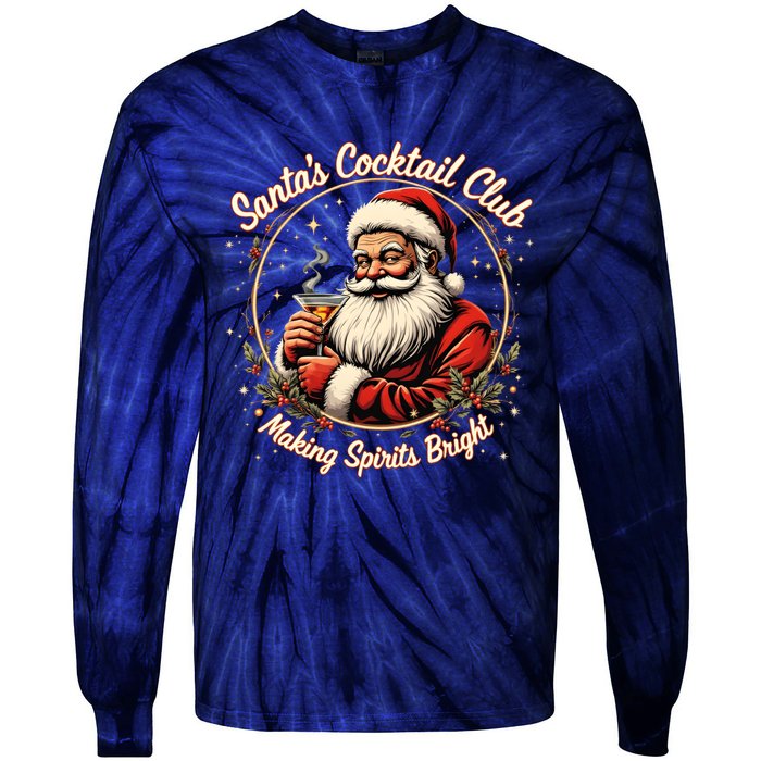 SantaS Cocktail Club Making Spirits Bright Retro Xmas Santa Tie-Dye Long Sleeve Shirt