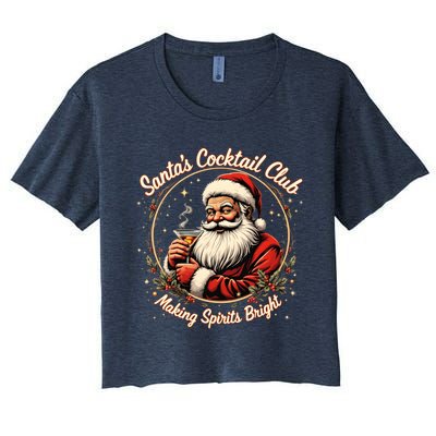 SantaS Cocktail Club Making Spirits Bright Retro Xmas Santa Women's Crop Top Tee