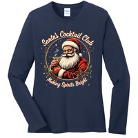 SantaS Cocktail Club Making Spirits Bright Retro Xmas Santa Ladies Long Sleeve Shirt