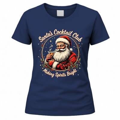 SantaS Cocktail Club Making Spirits Bright Retro Xmas Santa Women's T-Shirt