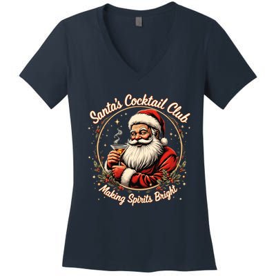 SantaS Cocktail Club Making Spirits Bright Retro Xmas Santa Women's V-Neck T-Shirt