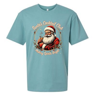 SantaS Cocktail Club Making Spirits Bright Retro Xmas Santa Sueded Cloud Jersey T-Shirt