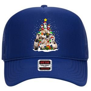 Siamese Cats Christmas Tree Santa Kitten Cute Cat Siamese Gift High Crown Mesh Back Trucker Hat