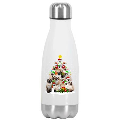 Siamese Cats Christmas Tree Santa Kitten Cute Cat Siamese Gift Stainless Steel Insulated Water Bottle