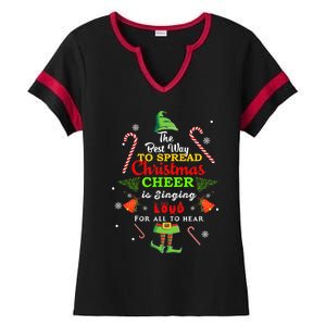 Spread christmas cheer is singing loud xmas Elf pajama Ladies Halftime Notch Neck Tee