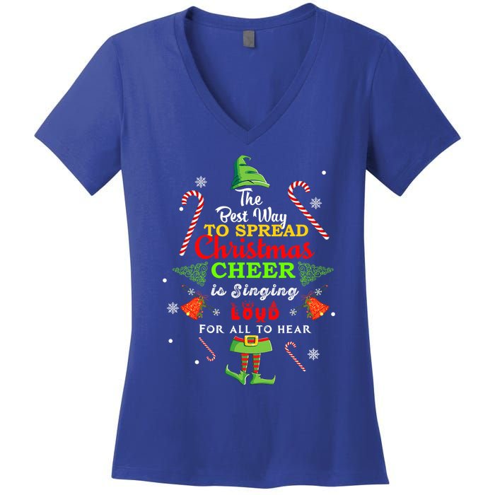 Spread christmas cheer is singing loud xmas Elf pajama Women's V-Neck T-Shirt