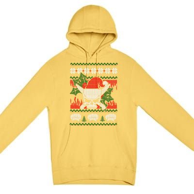 Skull Chef Culinary Gangster Ugly Christmas Santa Hat Xmas Gift Premium Pullover Hoodie