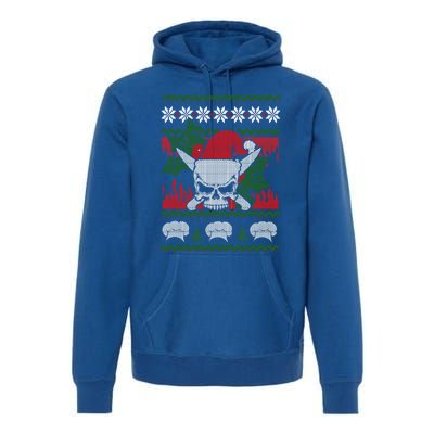 Skull Chef Culinary Gangster Ugly Christmas Santa Hat Xmas Gift Premium Hoodie