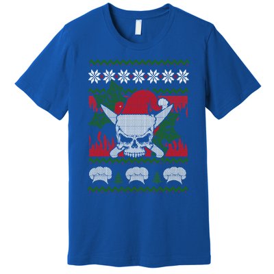 Skull Chef Culinary Gangster Ugly Christmas Santa Hat Xmas Gift Premium T-Shirt