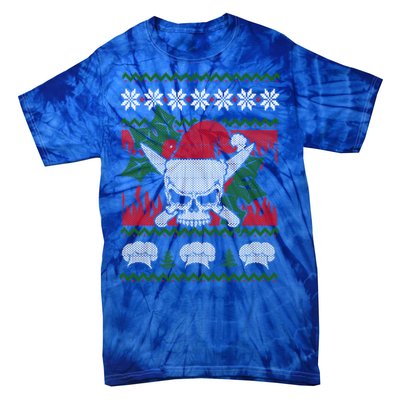 Skull Chef Culinary Gangster Ugly Christmas Santa Hat Xmas Gift Tie-Dye T-Shirt