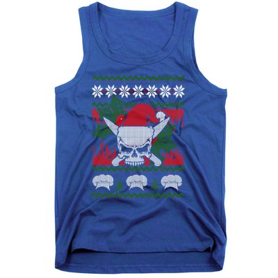 Skull Chef Culinary Gangster Ugly Christmas Santa Hat Xmas Gift Tank Top