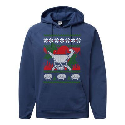 Skull Chef Culinary Gangster Ugly Christmas Santa Hat Xmas Gift Performance Fleece Hoodie