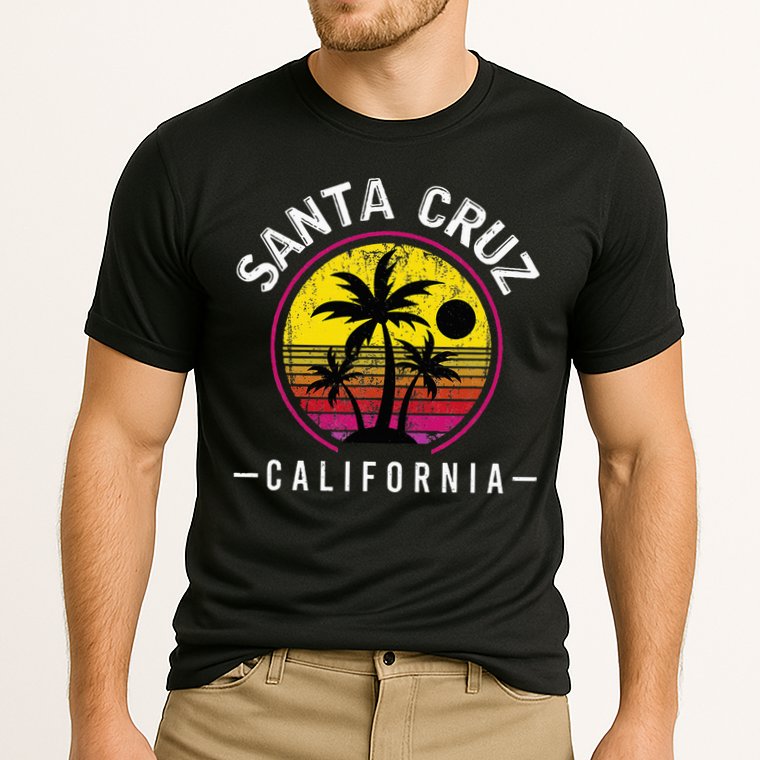 Santa Cruz California Sunset 70s 80s Surfer Summer Sun Cooling Performance Crew T-Shirt