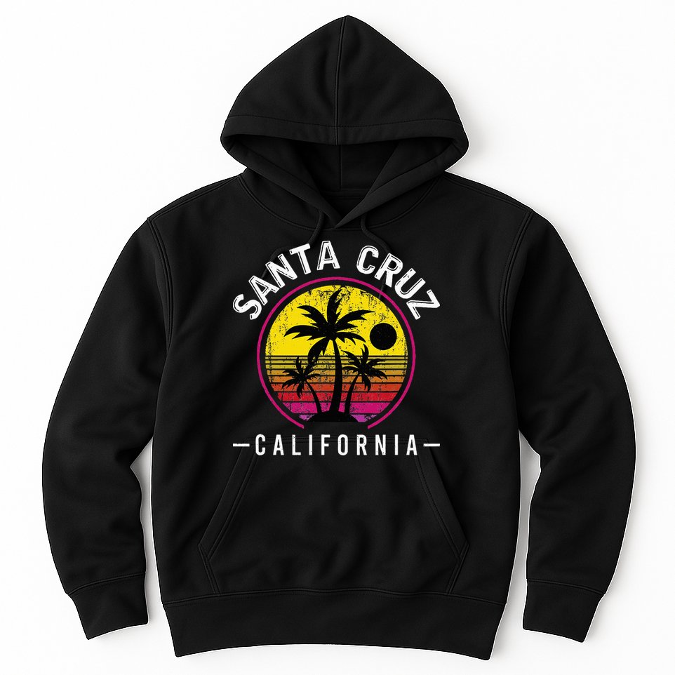 Santa Cruz California Sunset 70s 80s Surfer Summer Sun Hoodie