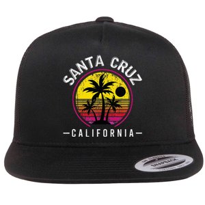 Santa Cruz California Sunset 70s 80s Surfer Summer Sun Flat Bill Trucker Hat