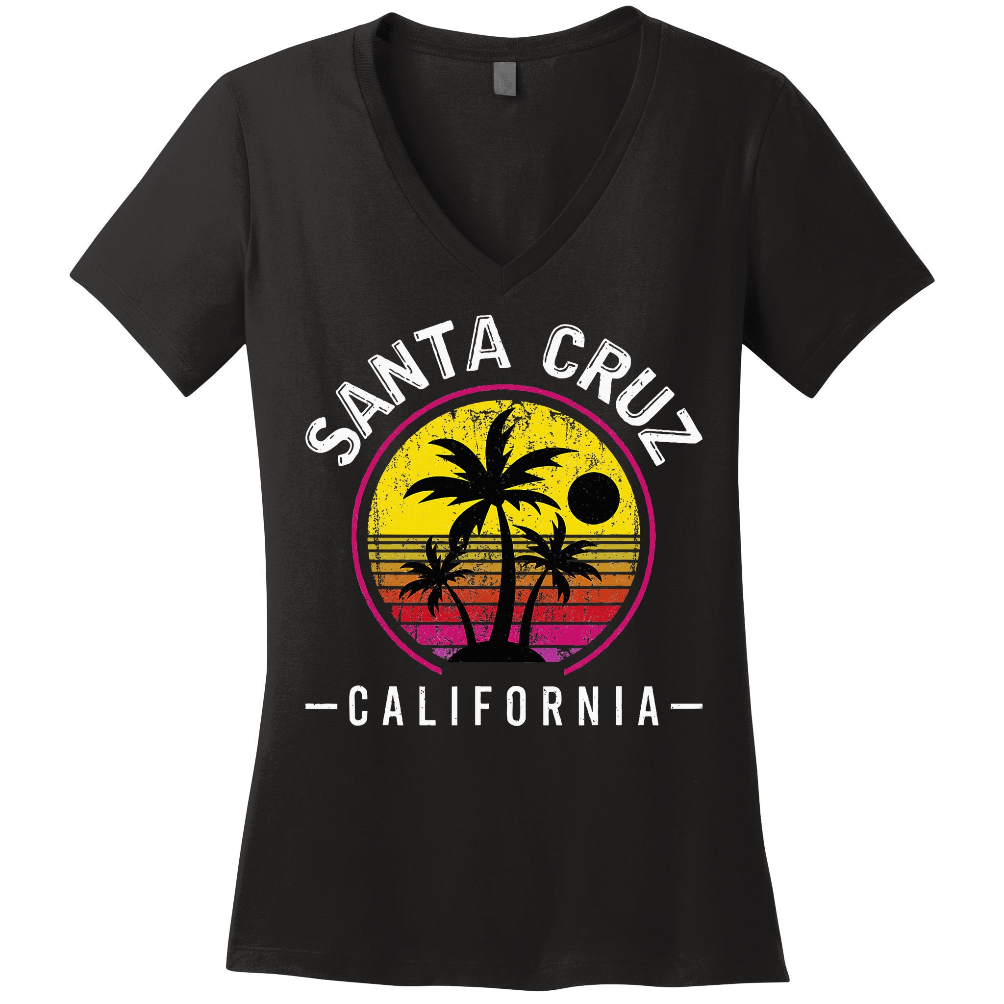 Santa Cruz California Sunset 70s 80s Surfer Summer Sun Women's V-Neck T-Shirt
