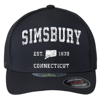 Simsbury Connecticut Ct Vintage Athletic Sports Flexfit Unipanel Trucker Cap