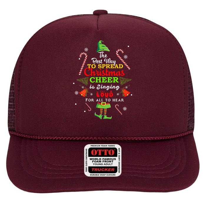 Spread Christmas Cheer Is Singing Loud Xmas Elf Pajama High Crown Mesh Back Trucker Hat