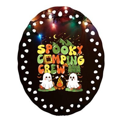 Spooky Camping Crew Halloween Cute Boo Ghost Ceramic Oval Ornament