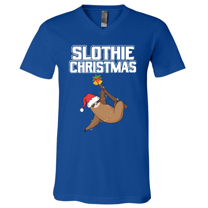 Slothie Christmas Cute Sloth Lover Merry Slothmas Xmas Gift V-Neck T-Shirt