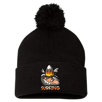 Surfing Candy Corn Funny Halloween Pom Pom 12in Knit Beanie