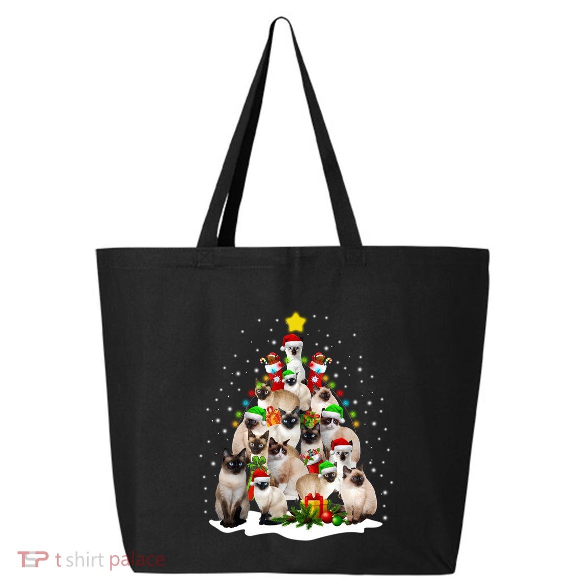 Siamese Cats Christmas Tree Santa Kitten Cute Cat Siamese Gift 25L Jumbo Tote