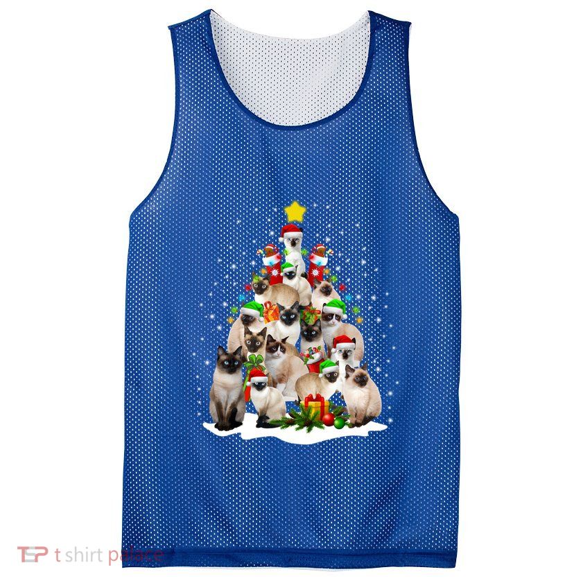 Siamese Cats Christmas Tree Santa Kitten Cute Cat Siamese Gift Mesh Reversible Basketball Jersey Tank