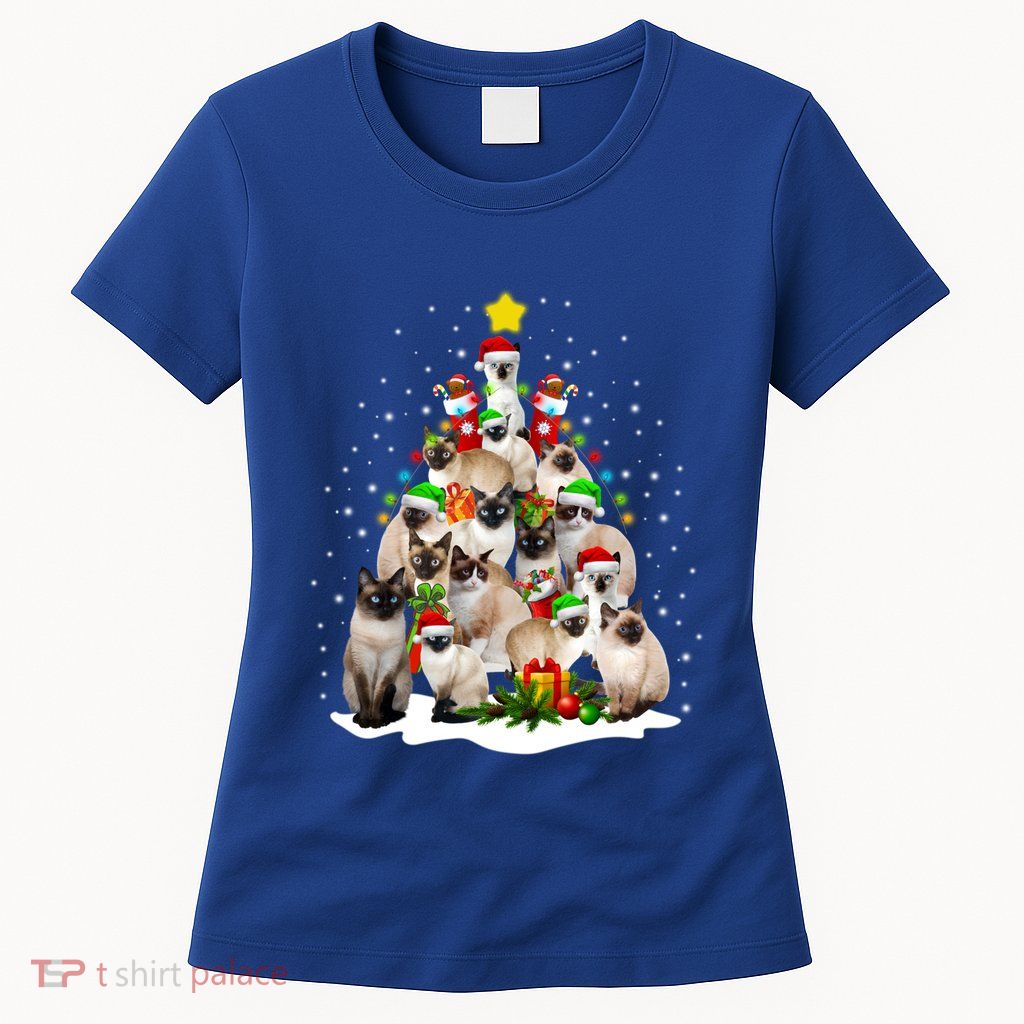 Siamese Cats Christmas Tree Santa Kitten Cute Cat Siamese Gift Womens T-Shirt
