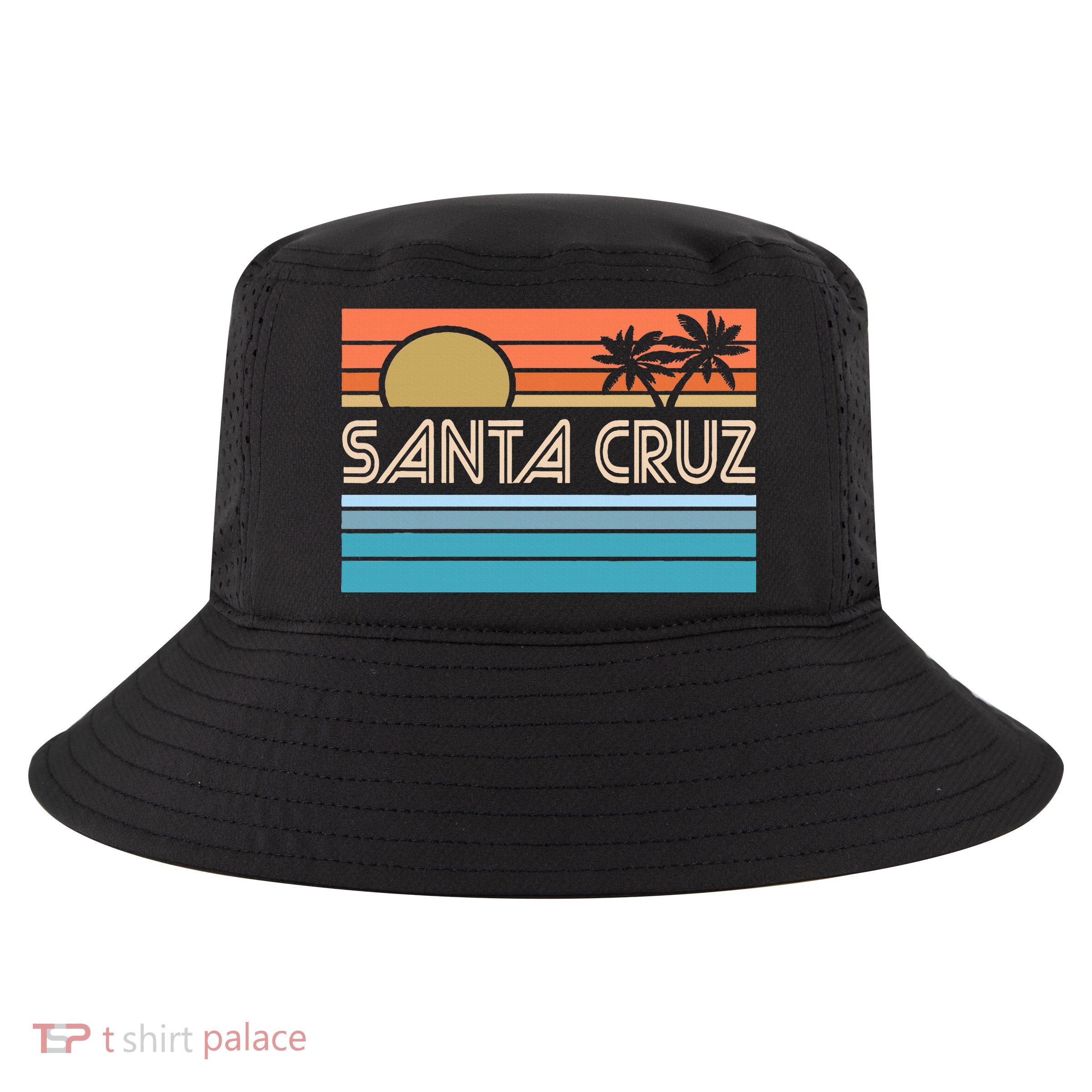 Santa Cruz California Sunset 70s 80s Surfer Summer Cool Comfort Performance Bucket Hat