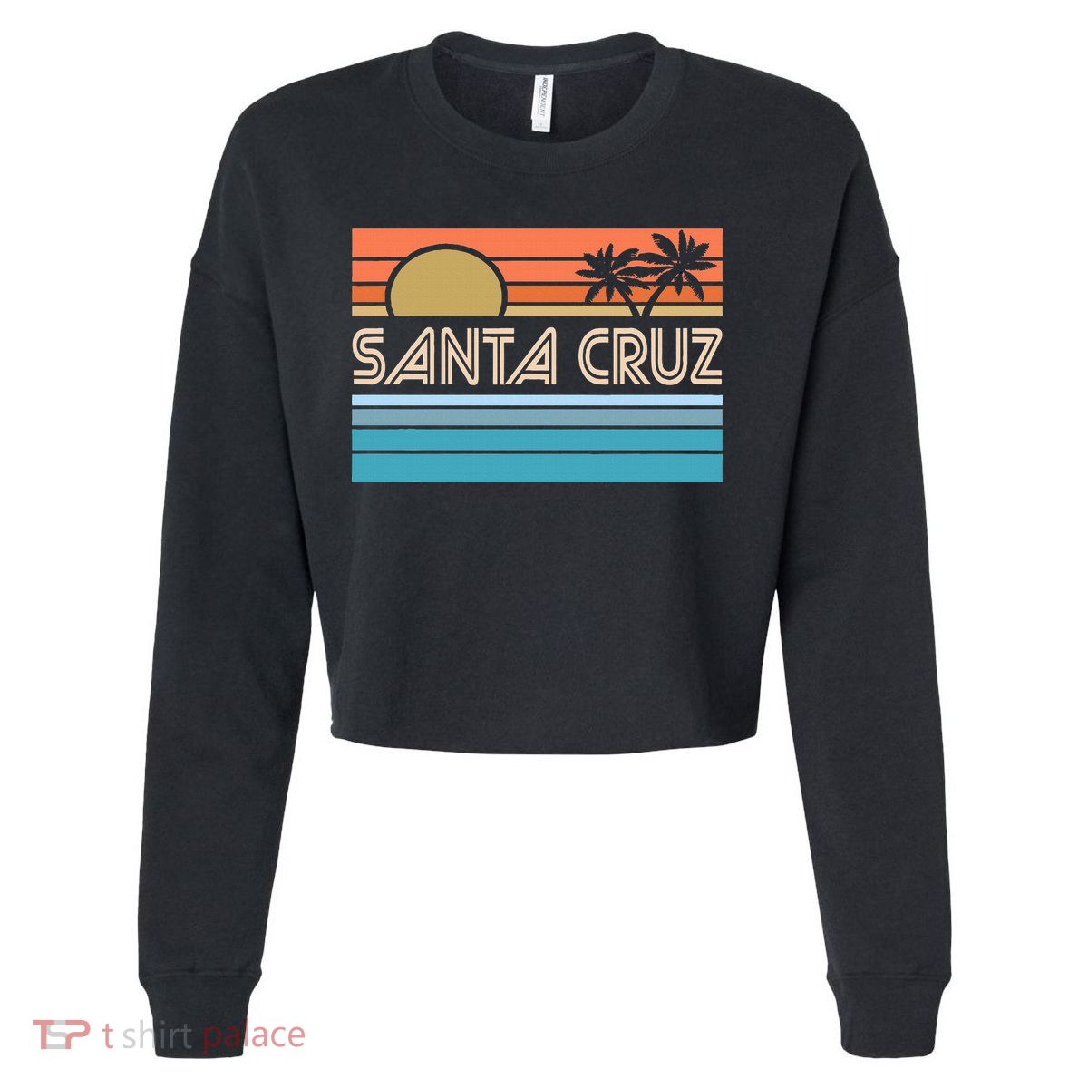 Santa Cruz California Sunset 70s 80s Surfer Summer Cropped Pullover Crew