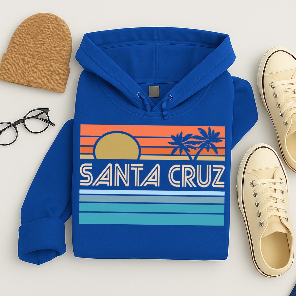 Santa Cruz California Sunset 70s 80s Surfer Summer Hoodie