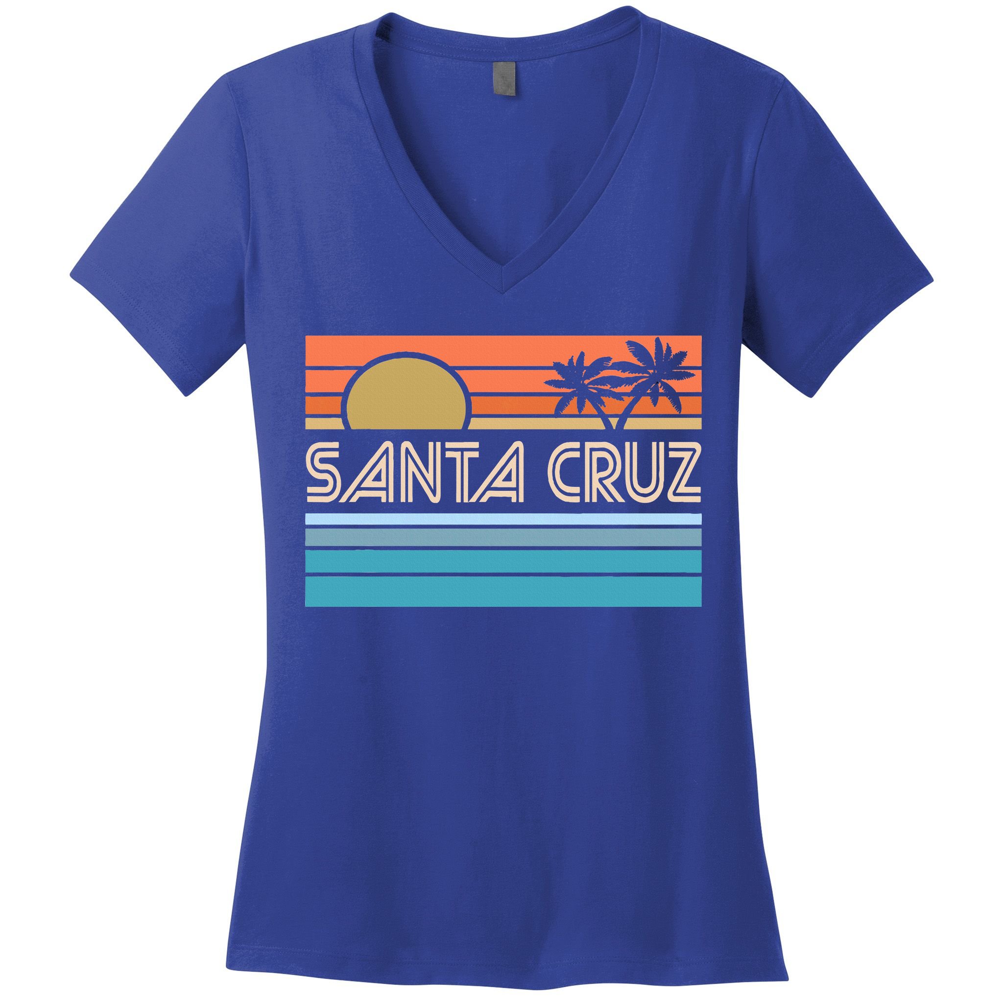 Santa Cruz California Sunset 70s 80s Surfer Summer Women's V-Neck T-Shirt