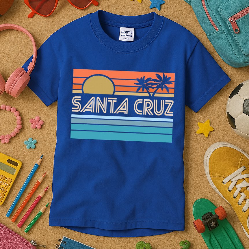 Santa Cruz California Sunset 70s 80s Surfer Summer Kids T-Shirt