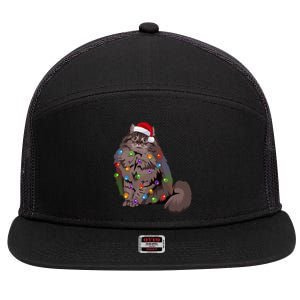 Siberian Cat Christmas Lights Xmas Cat Lover Santa Hat Gift 7 Panel Mesh Trucker Snapback Hat