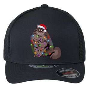 Siberian Cat Christmas Lights Xmas Cat Lover Santa Hat Gift Flexfit Unipanel Trucker Cap