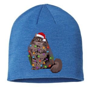 Siberian Cat Christmas Lights Xmas Cat Lover Santa Hat Gift Sustainable Beanie