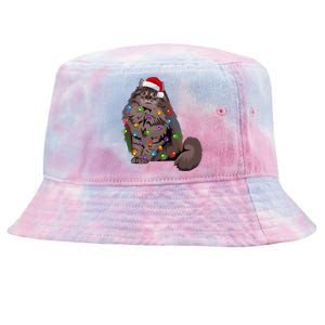 Siberian Cat Christmas Lights Xmas Cat Lover Santa Hat Gift Tie-Dyed Bucket Hat