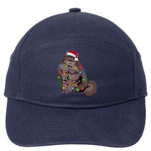 Siberian Cat Christmas Lights Xmas Cat Lover Santa Hat Gift 7-Panel Snapback Hat