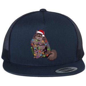 Siberian Cat Christmas Lights Xmas Cat Lover Santa Hat Gift Flat Bill Trucker Hat