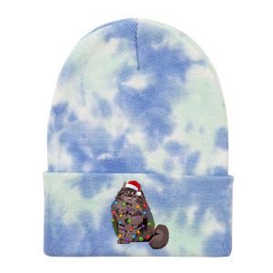 Siberian Cat Christmas Lights Xmas Cat Lover Santa Hat Gift Tie Dye 12in Knit Beanie