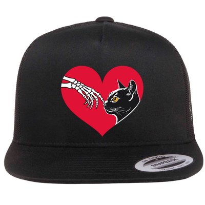 Skeleton Cute Cat ValentineS Heart Cats Kitten Lovers 2025 Funny Gift Flat Bill Trucker Hat