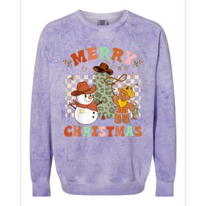 Santa Claus Cowboy Hat Merry Christmas Y'all Western Retro  Colorblast Crewneck Sweatshirt