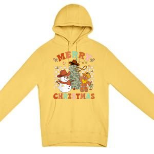 Santa Claus Cowboy Hat Merry Christmas Y'all Western Retro  Premium Pullover Hoodie