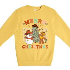 Santa Claus Cowboy Hat Merry Christmas Y'all Western Retro  Premium Crewneck Sweatshirt