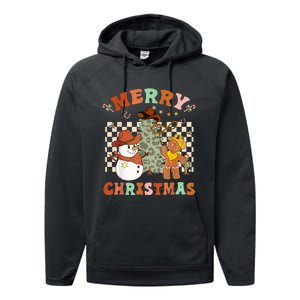 Santa Claus Cowboy Hat Merry Christmas Y'all Western Retro  Performance Fleece Hoodie