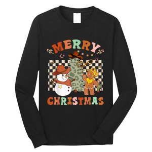 Santa Claus Cowboy Hat Merry Christmas Y'all Western Retro  Long Sleeve Shirt